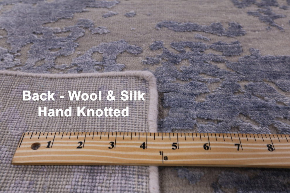 Abstract Wool and Silk Hand Knotted Rug 8' 1" X 10' 1" Q6625