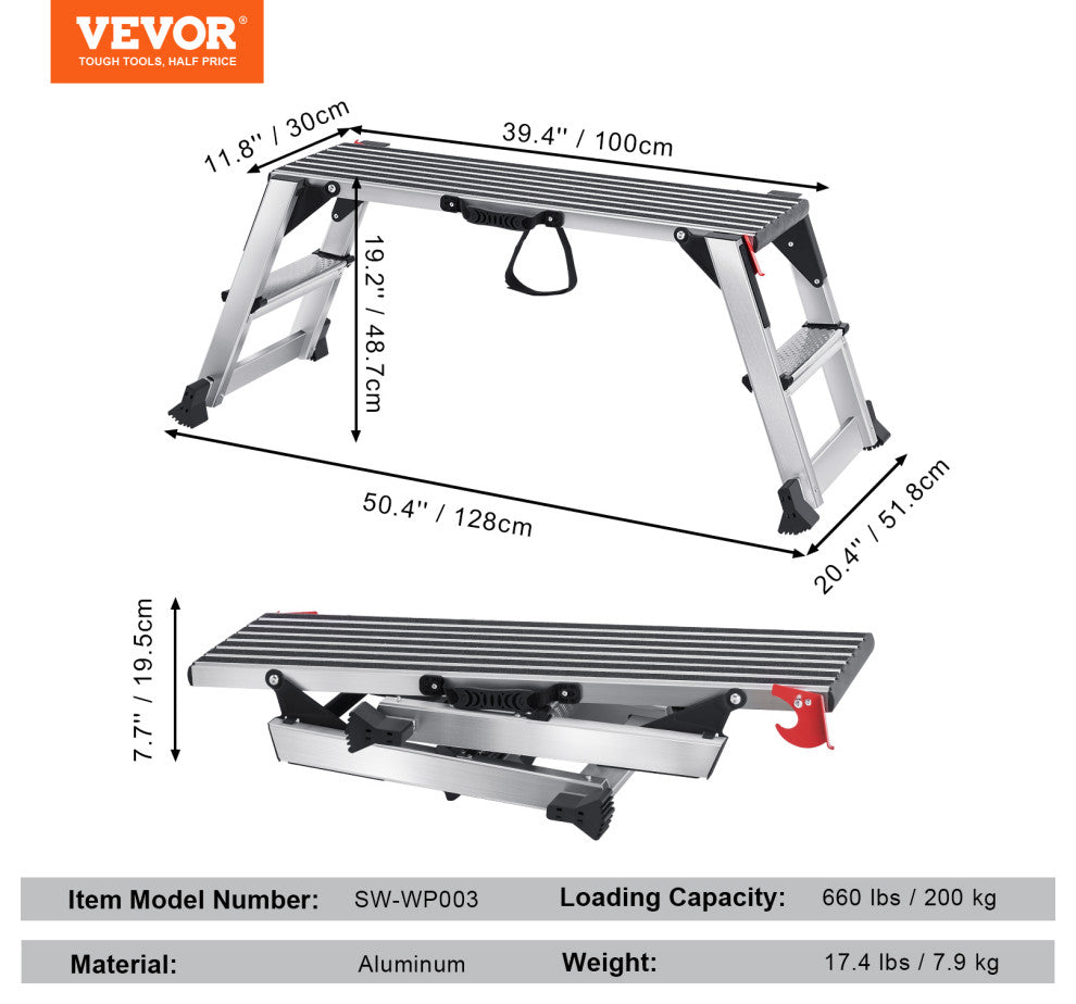 VEVOR Aluminum Folding Work Platform Drywall Ladder 660lbs Non-slip Bench