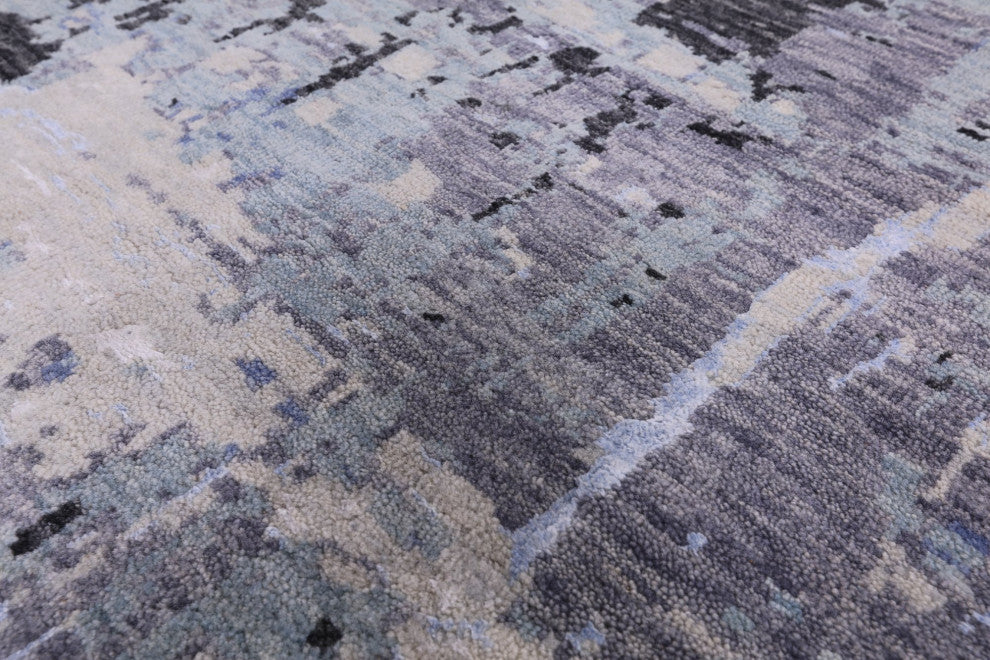 Wool and Silk Contemporary Handmade Abstract Rug 9' 0" X 11' 11" Q6332