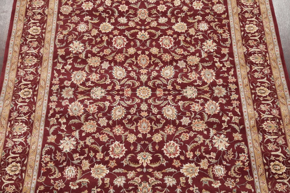 Traditional All-Over Agra Indian Hand-Knotted Oriental Area Rug, Red, 9'10"X7'9"
