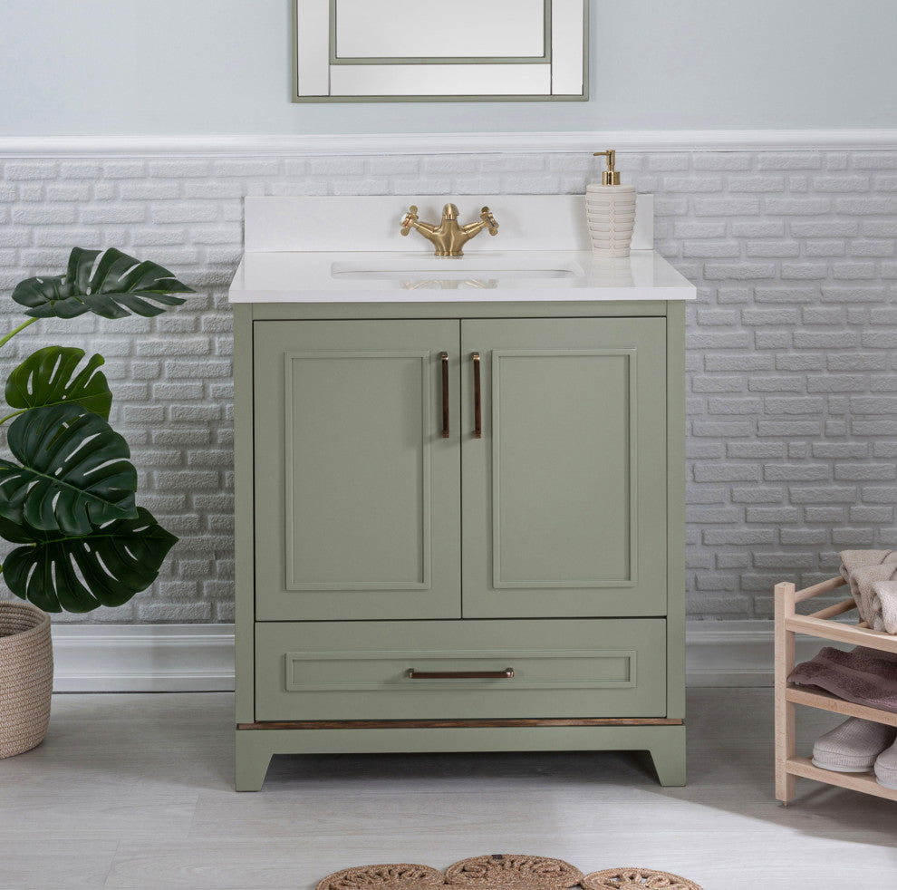 Albia Collection 30" Bathroom Vanity With Sink, Mirror, Countertop, Green