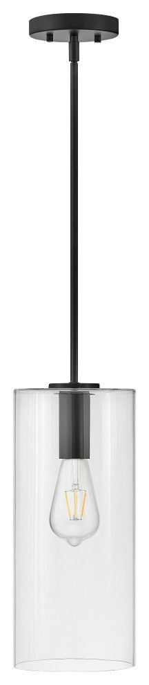 Lark Lane 7" Single Cylindrical Pendant, Black + Clear Glass