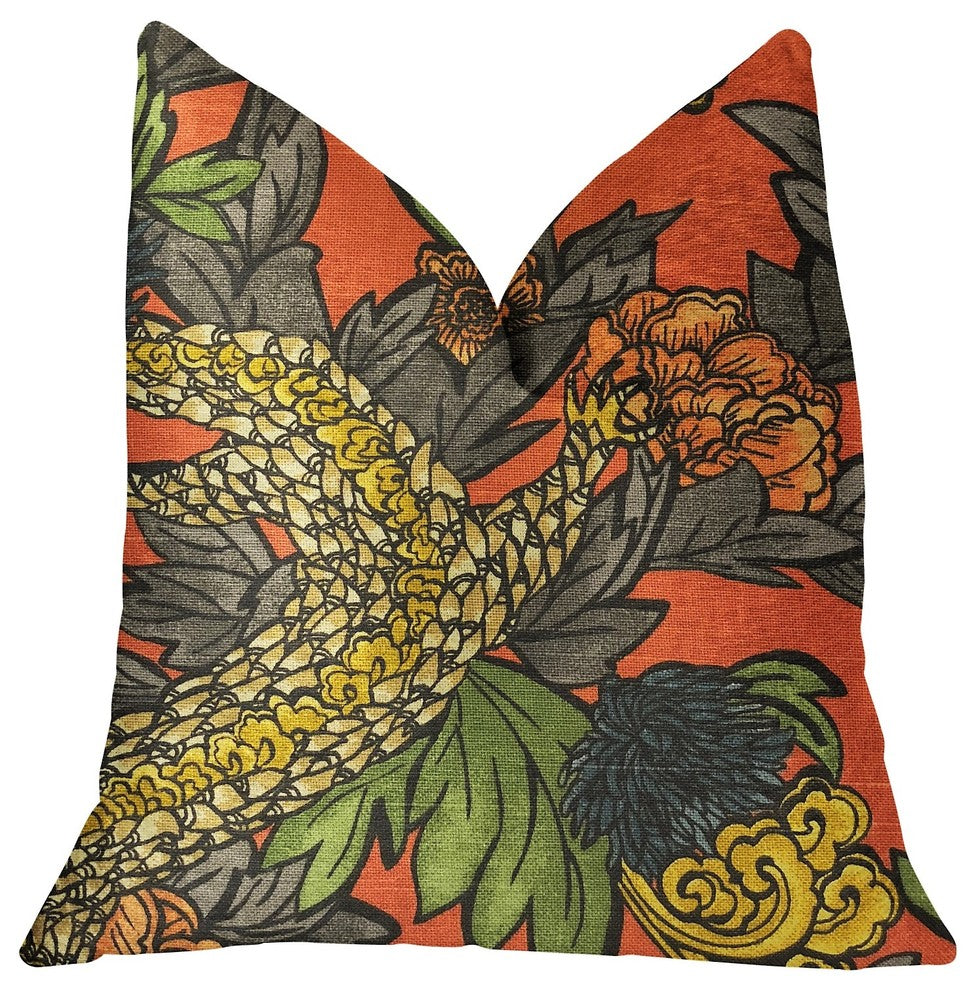 Amaryllis Dragon Multicolor Luxury Throw Pillow, 20"x26" Standard