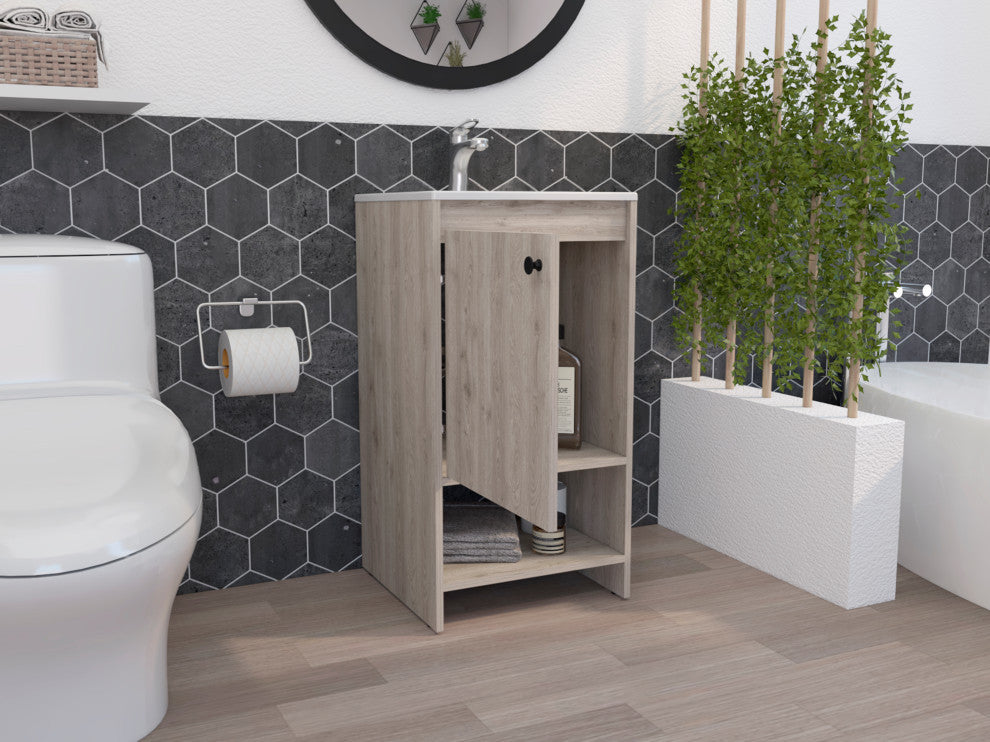 Chariot Free Standing Vanity Cabinet with Open shelf, Light Gray