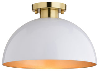 Devon Mid-Century Modern Semi Flush Mount Ceiling Light, Glossy White and Satin Brass