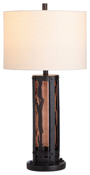 32.5"H Amber Glass Table Lamps With White Drum Shade, Set of 2