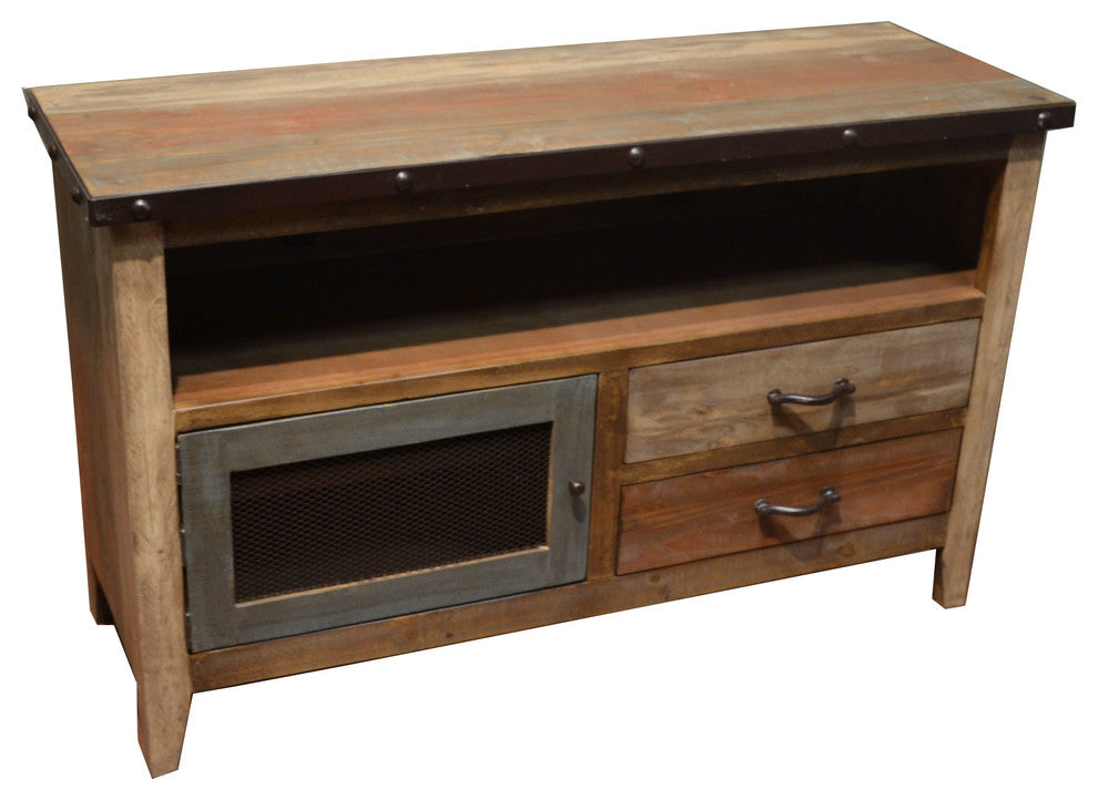 Rustic Farmhouse Style Multicolor TV Stand Media Console