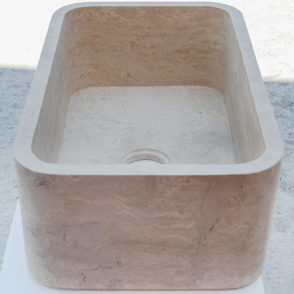 Troia Light Travertine Farmhouse Sink Honed and Filled (W)18" (L)30" (H)10"