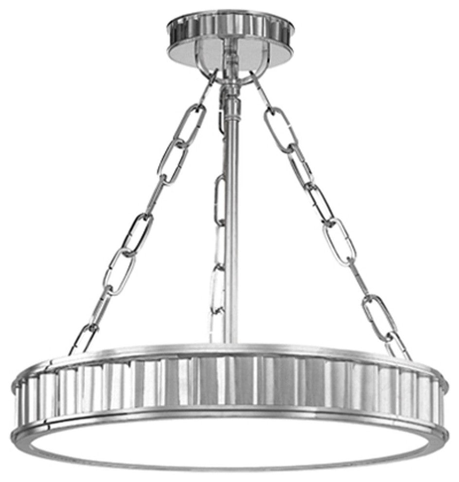 Middlebury, Three Light Round Semi Flush, Polished Nickel Finish, Glass Shade