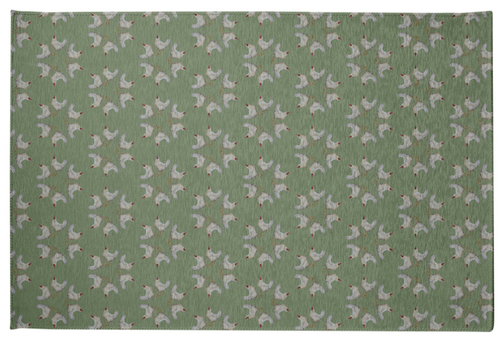 Chickens-go-round Easter Chenille Rug, Laurel Tree Green, 2'x3'