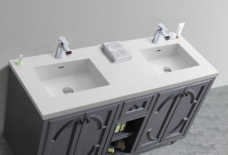 Laviva 313613-60G-MW 60" Maple Grey Double Sink Vanity + Stone Solid Surface To