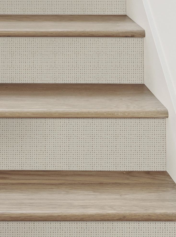 Burlap Hash Pattern Peel and Stick Stair Riser Strips, Desert Taupe, 48"w X 6"h, 6 Pack