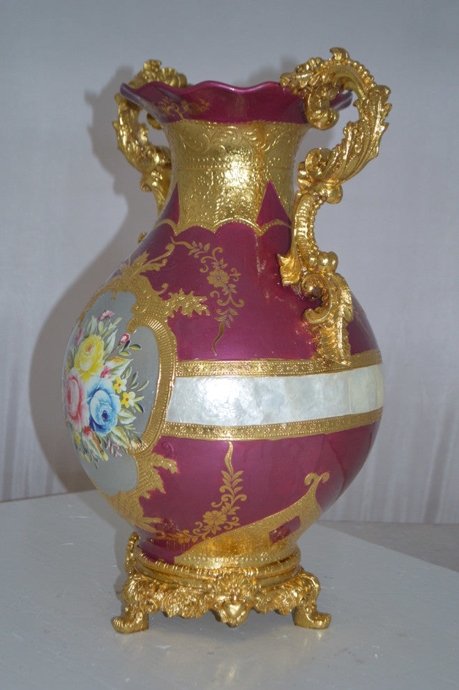 decoration Vase Gold and Pink -  Size: 12"L x 9"W x 17"H.