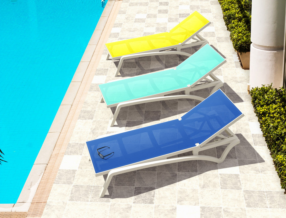Compamia Pacific Sling Set of 2 Chaise Lounge With White Frame, Blue