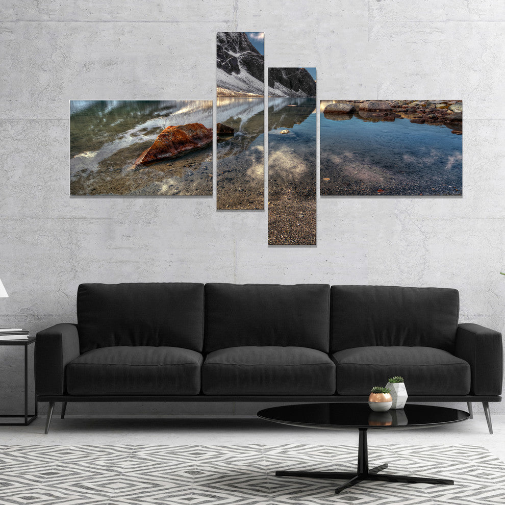 Sapphire Mountain Lake View, Landscape Canvas Art Print, 60"x32", 4 panels
