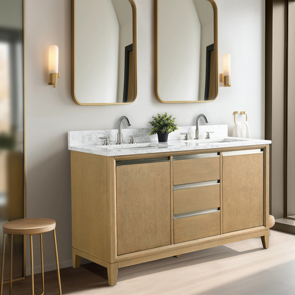 Vanity Art Bathroom Vanity With Sink, Natural Oak, 54" Double