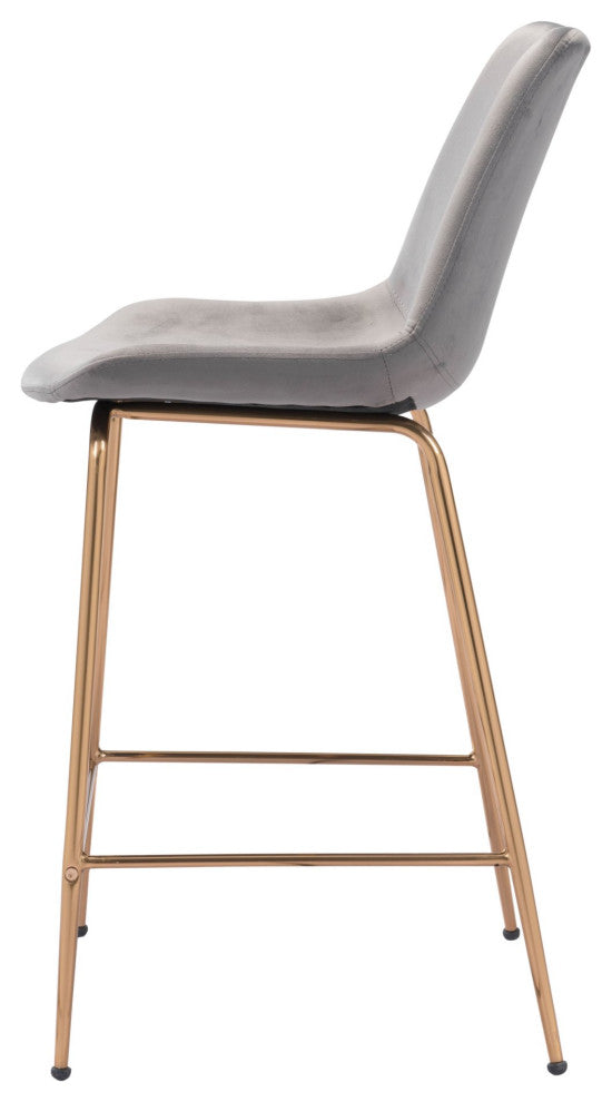 Counter Stool Chair, Steel Metal, Fabric, Gray, Gold, Kitchen Cafe Bistro