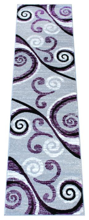 Valli Collection Modern Abstract Pattern Area Rug -Olefin with Jute Backing, Purple, 2' X 7'