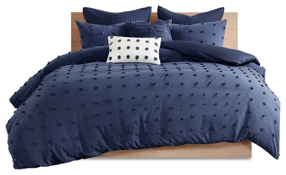 Urban Habitat Brooklyn Pom-Pom 7-Piece Duvet Cover Set, Indigo Blue