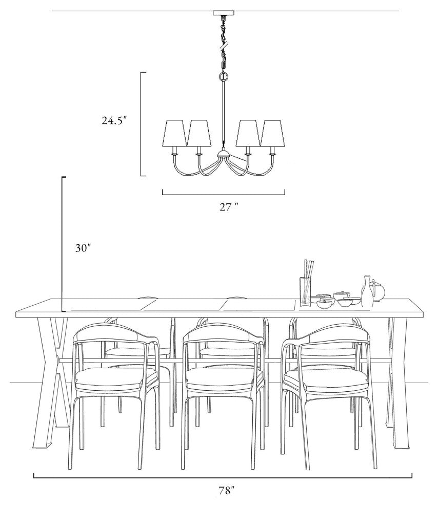 LNC 6-Lights Modern Polished White Candle Fabric Gold Chandelier