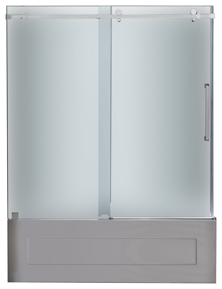 Moselle 56-60"x60" Completely Frameless Sliding Tub Door Frosted Stainless Steel