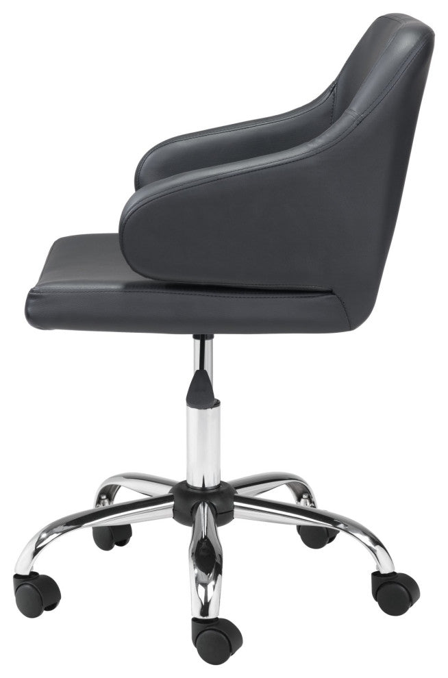 Office Chair, Faux Vinyl Leather, Steel, Black, Chrome, Mid Century Business