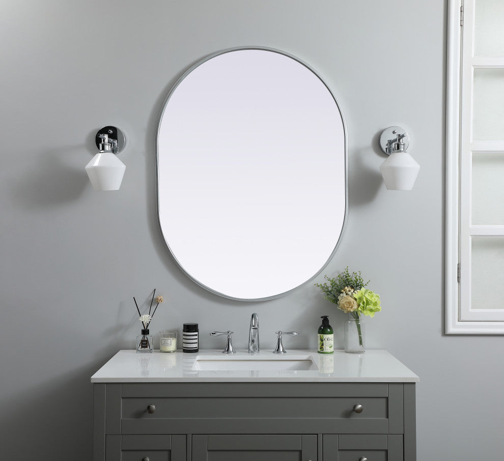 Metal Frame Oval Mirror 30X40 Inch, Silver