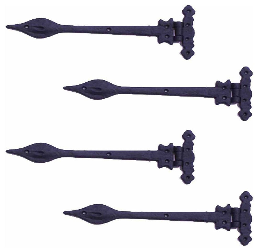 Black Wrought Iron Door Strap Hinge 9" L Colonial Spear Tip Flush Mount Hinges