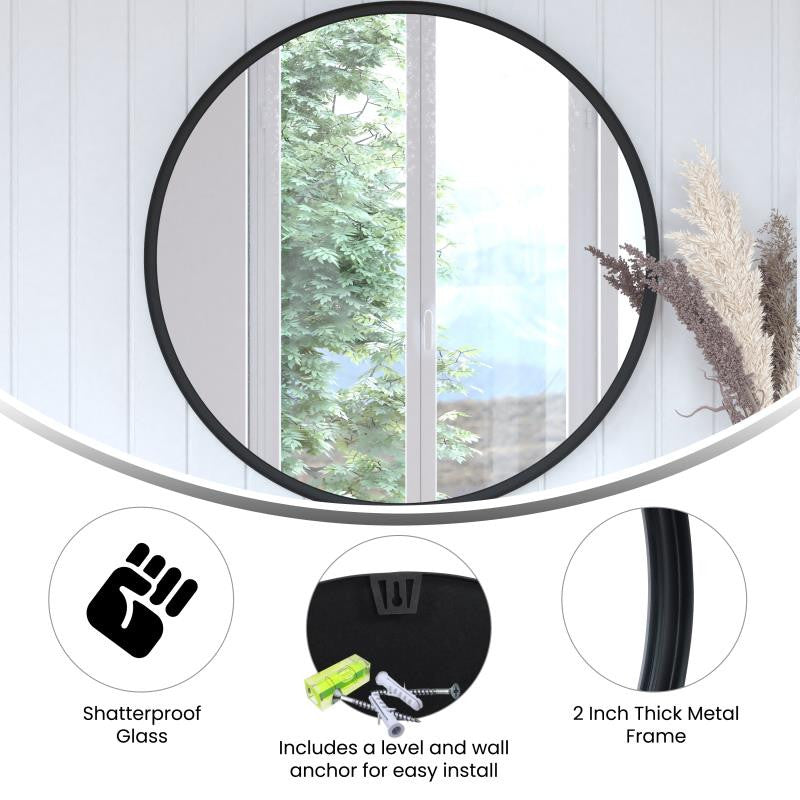 Jennifer Metal Framed Wall Mirror, Black, 30"