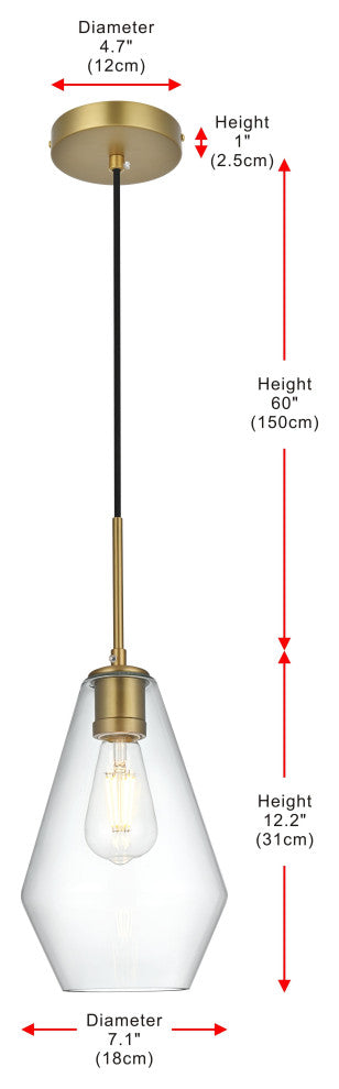 Home Living 7" Pendant Clear Shade, Satin Gold