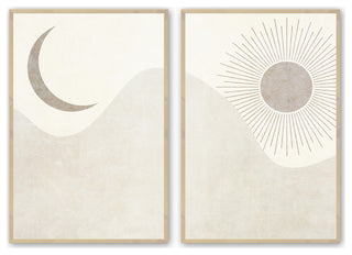 Raw Maple 24" x 36" Sun and Moon, Set of 2 Framed Print