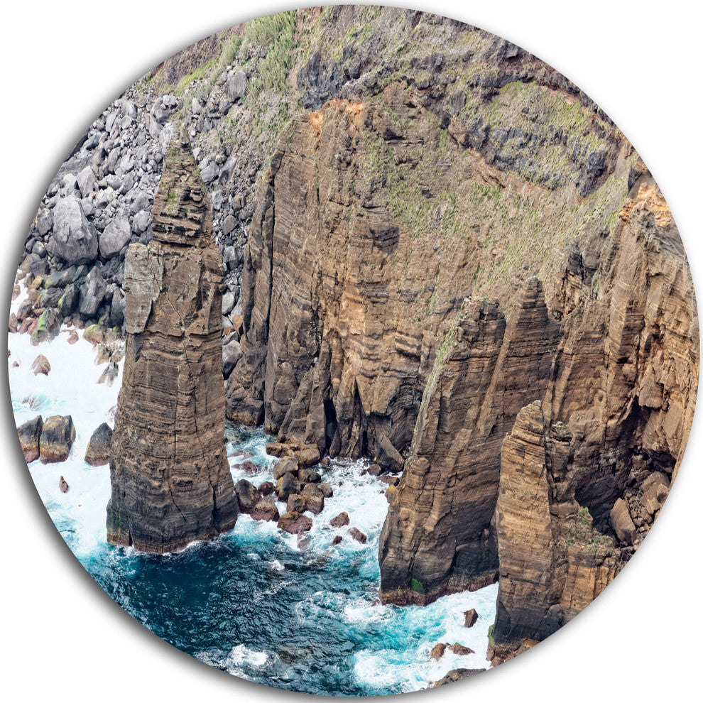 Heave Rocks In Azores Beach, Seashore Round Metal Wall Art, 11"