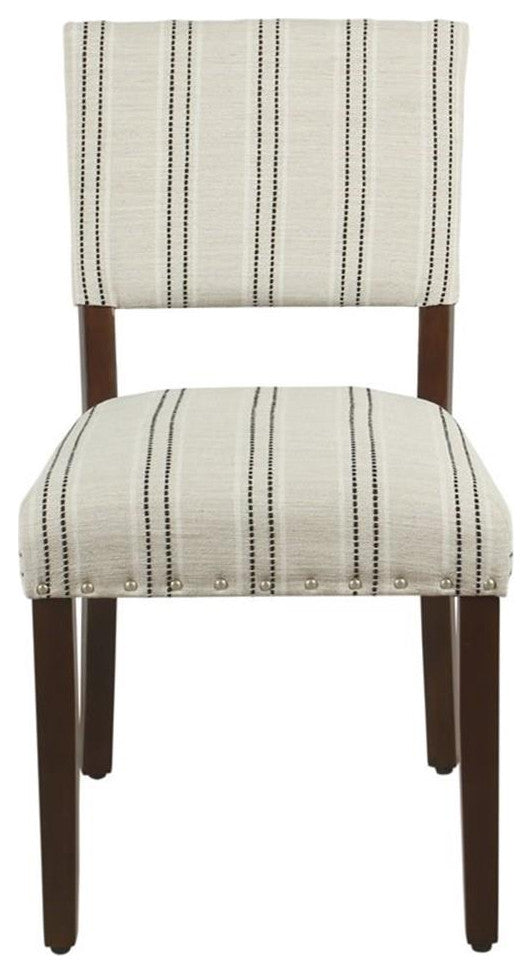 HomePop 34.8" Fabric Dining Chairs with Stripe Pattern in White/Black (Set of 2)
