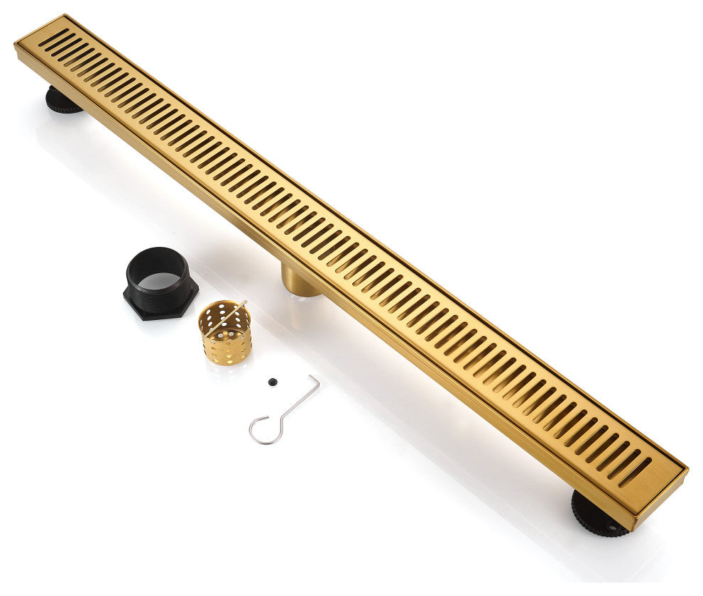 Stainless Steel Rectangular Linear Shower Floor Drain, Gold, 32"