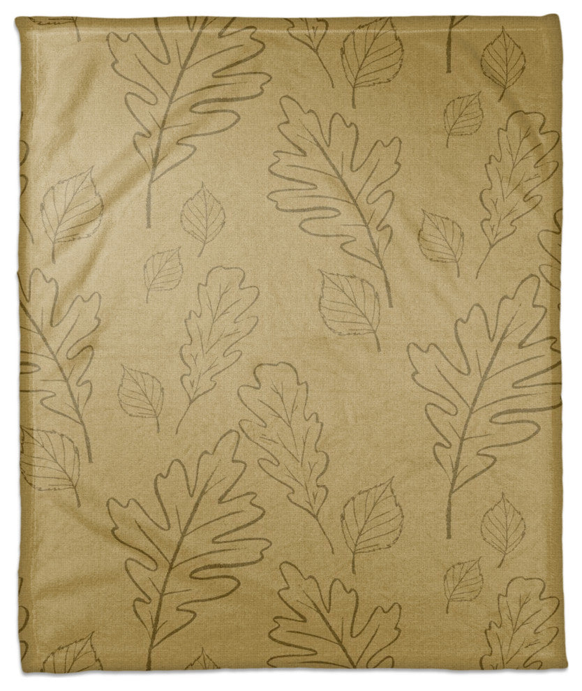 Mustard Yellow Large Leaf Pattern 50x60 Coral Fleece Blanket