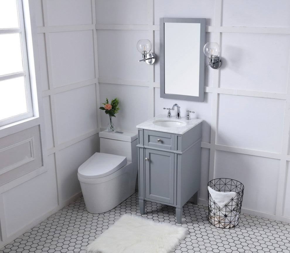 Home Living Vanity with Carrara White Marble Countertop, Gray, 18", Single Sink