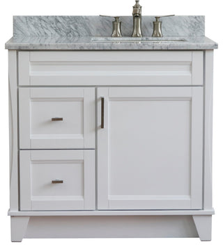 37" Single Sink Vanity, White Finish Top With White Carrara Marble