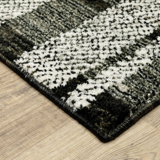 Aegina Distressed Plaid Area Rug, Black/ Grey, 2'3" X 8'
