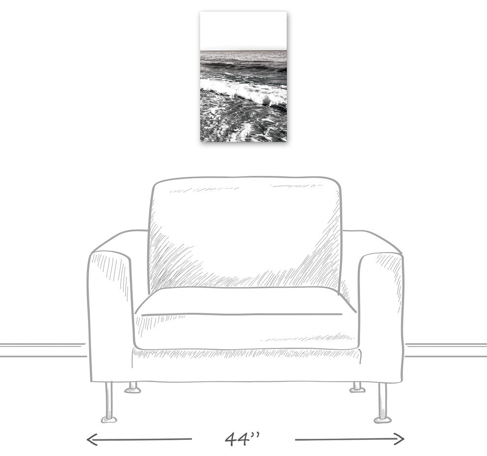 Black and White Ocean Waves 12x18 Canvas Wall Art