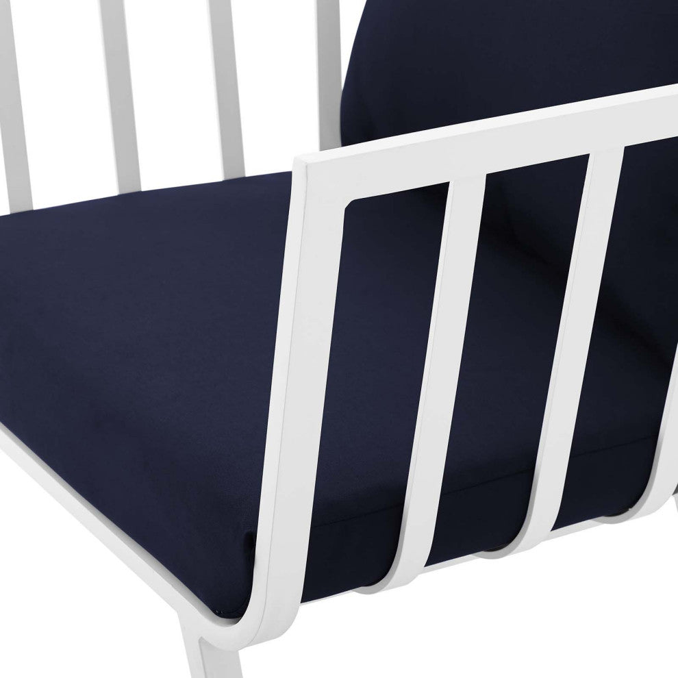 Lounge Sectional Sofa Chair Set, Aluminum, Metal, White Blue Navy, Outdoor