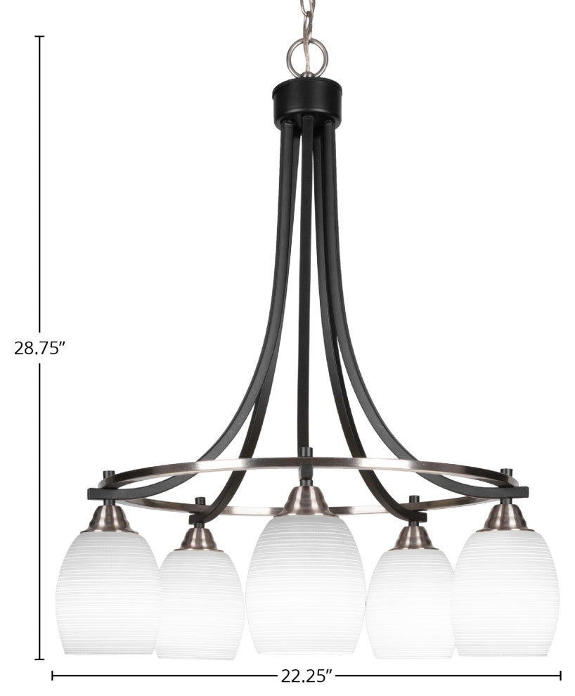Paramount 5-Light Chandelier, Matte Black & Brushed Nickel, 5" White Matrix