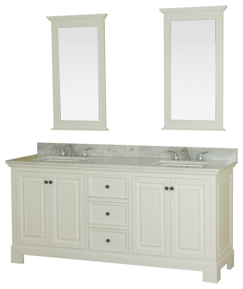 Richmond 72" Double Vanity in White, Carrera Marble Top and Mirror