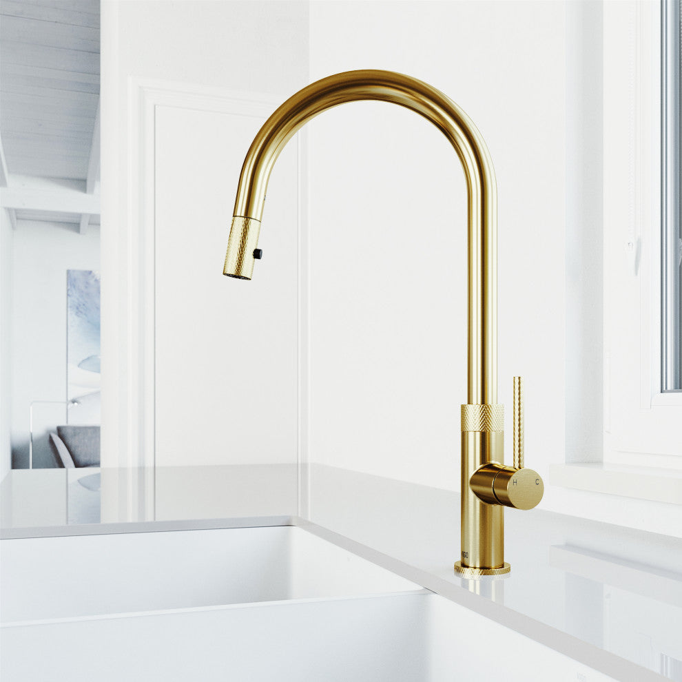 VIGO Bristol 19" H Single Handle Pull-Down Sprayer Kitchen Faucet, Matte Brushed Gold, Without Extras