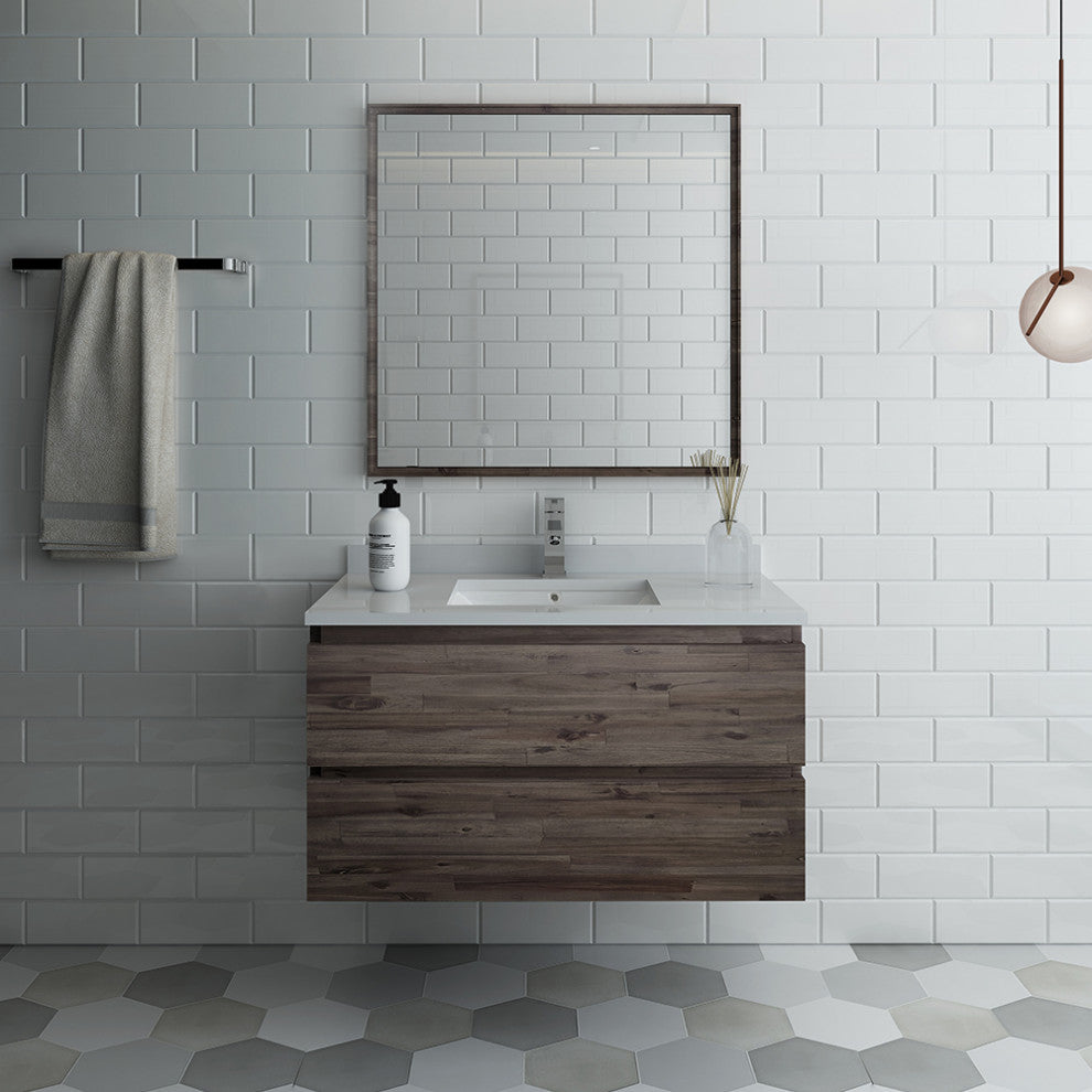 Formosa Wall Hung Modern Bathroom Vanity With Mirror, 36"