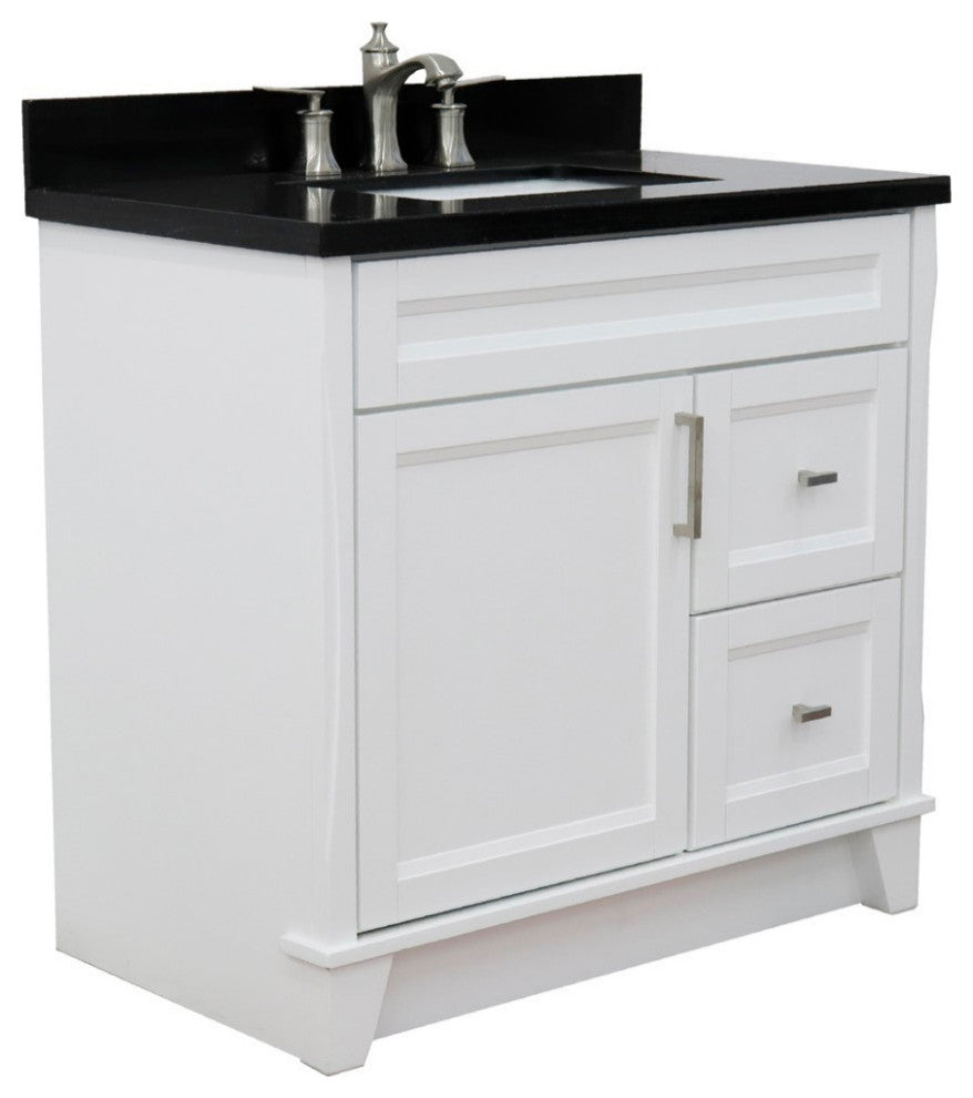 37" Single Sink Vanity, White Finish With Black Galaxy Granite