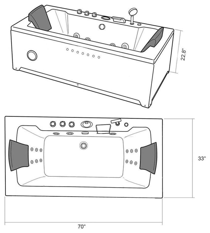 Whirlpool Bathtub Black 70"x33" Hot Tub Double Pump 2 Persons, Marylin