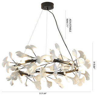 8-Light Black Chandelier With Matte White Leaf Petals