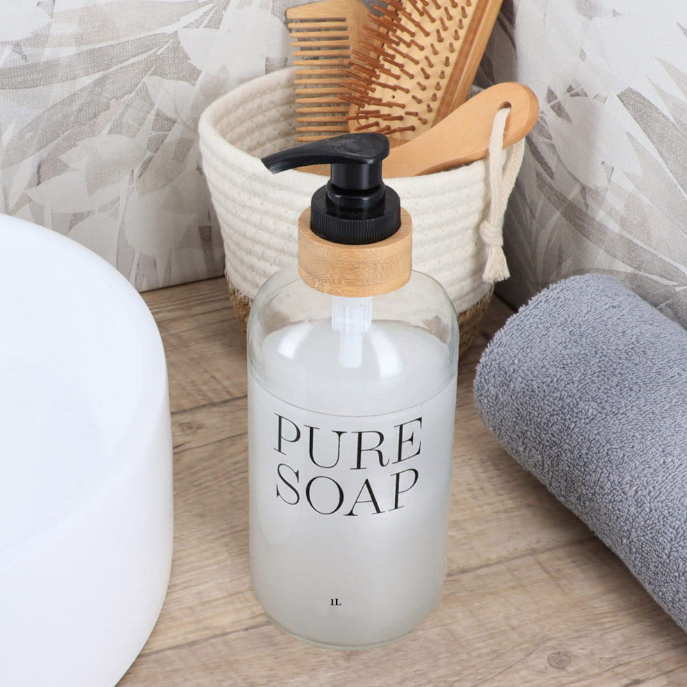 Glass and Bamboo Soap Dispenser Pure Soap, 34 fl oz
