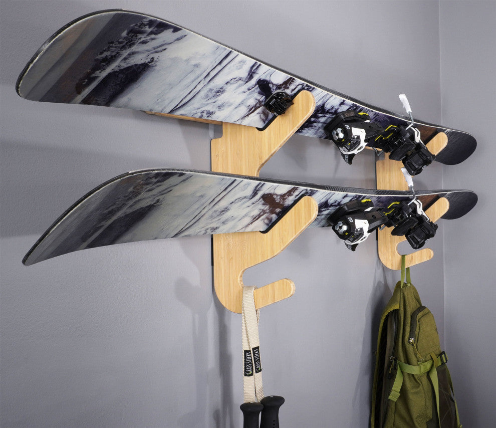 Ski Rack - The Hallsteiner Series Horizontal Ski Wall Mount, Bamboo, Show-Off