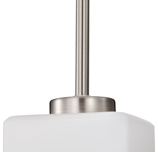 1-Light Brushed Nickel Mini Pendant With Square Shaped White Glass Shade